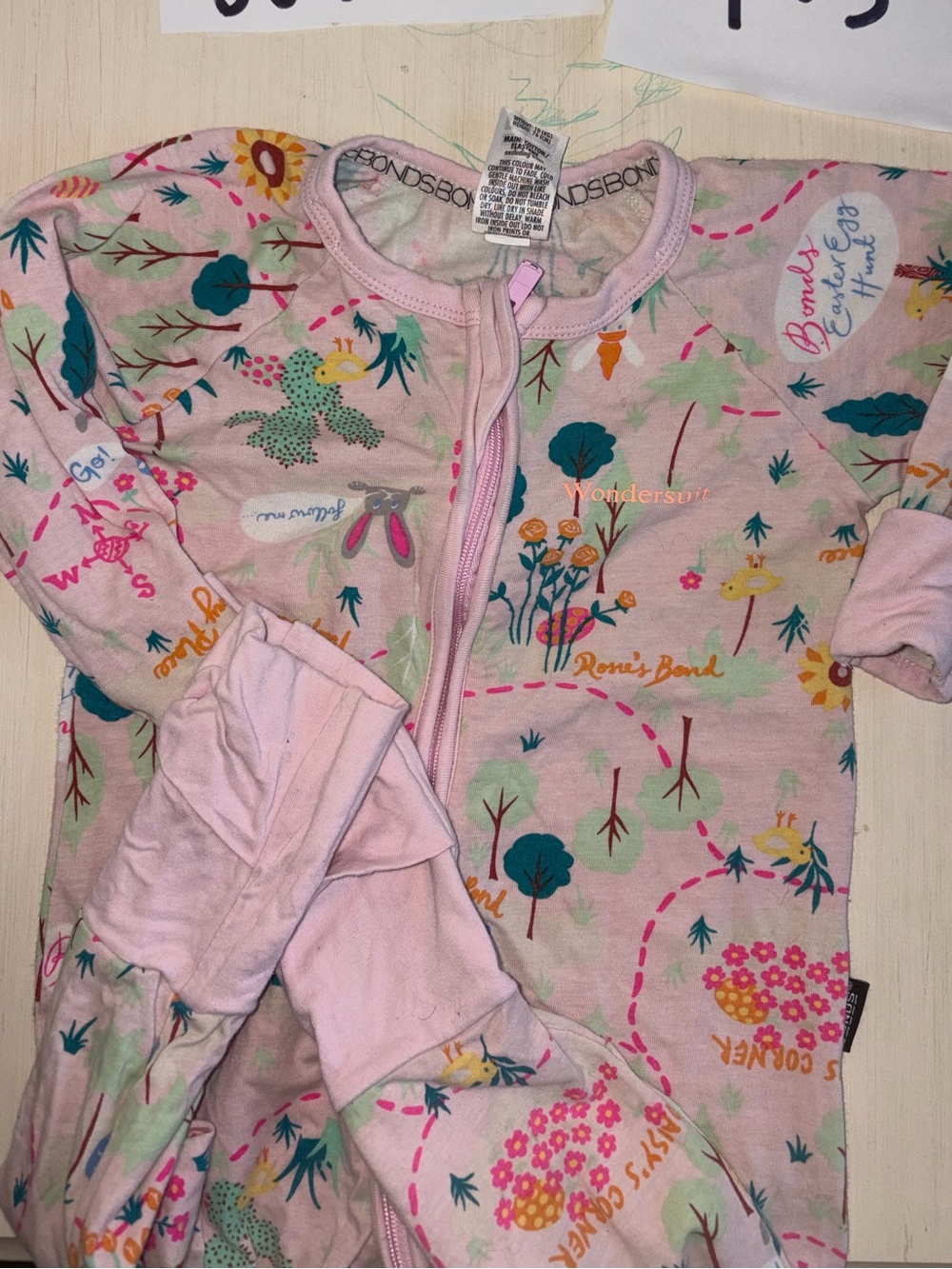 Bonds Pink Floral & Forest Print Zip One-Piece Footie